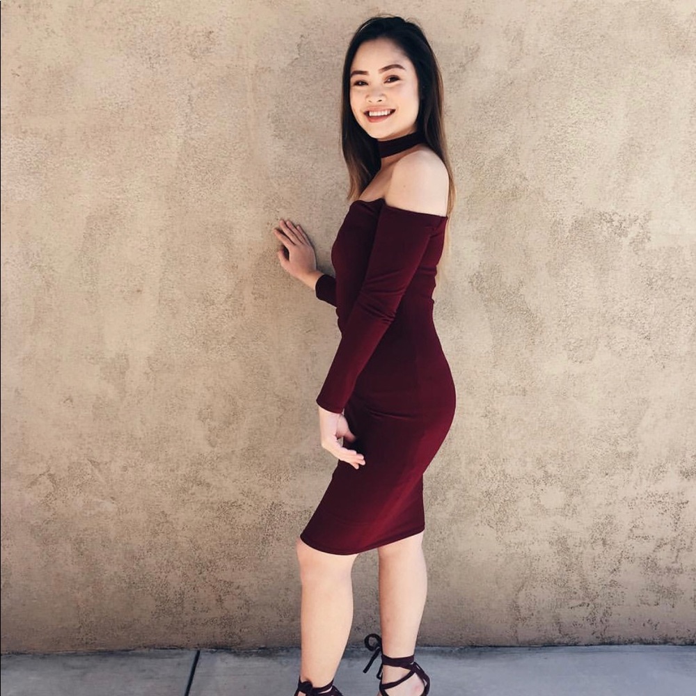 Maroon dress with choker